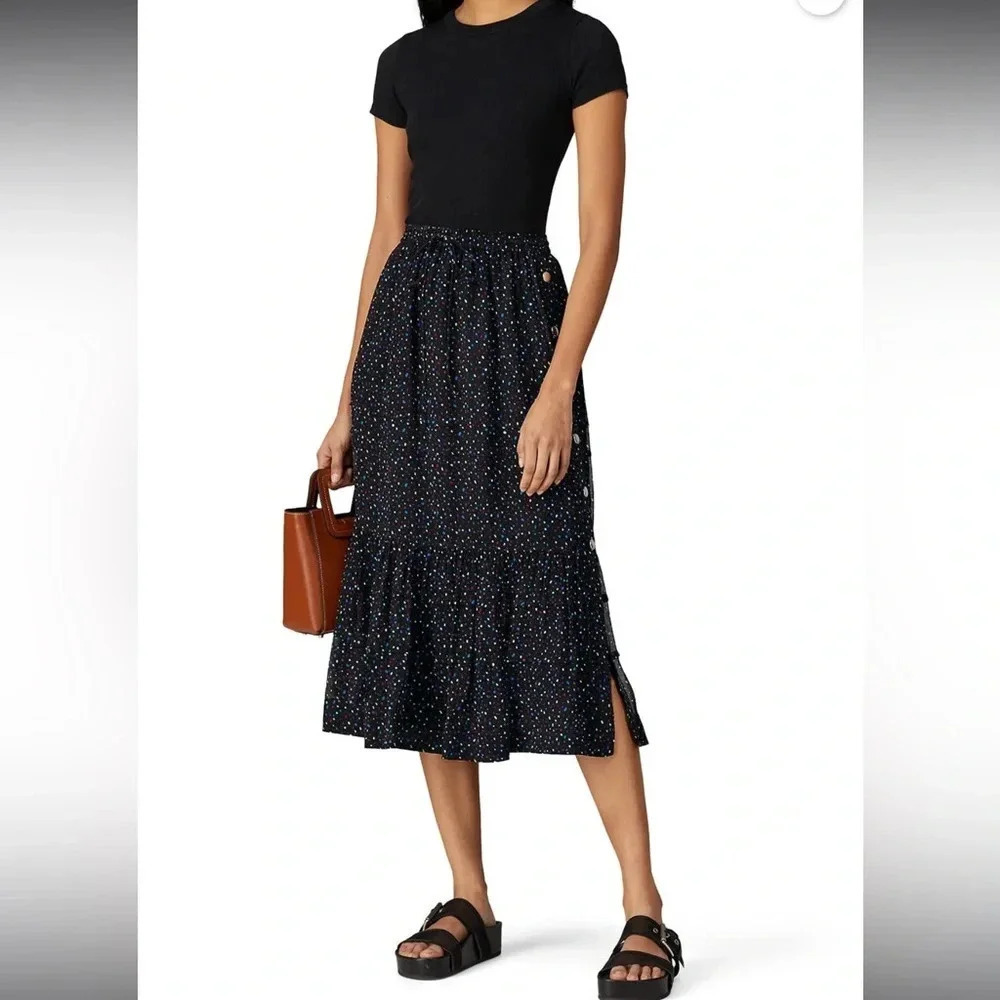 Coach Floral Tiered Snap Midi Skirt Sz 2